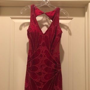 Adrianna Pappel formal gown red with beading &slit